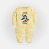 Naa Modati Krishnashtami Sleep Suit/Full Sleeve Body Suit | Custom Sleep Suit/Full Sleeve Body Suit for Your Baby's First Krishnashtami - PASTEL YELLOW - New Born (Chest 7.5")