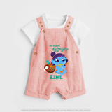 Celebrate Naa Modati Krishnashtami Dungree Set | Personalized Outfit for Baby's First Krishnashtami - PEACH - 0 - 5 Months Old (Chest 18")