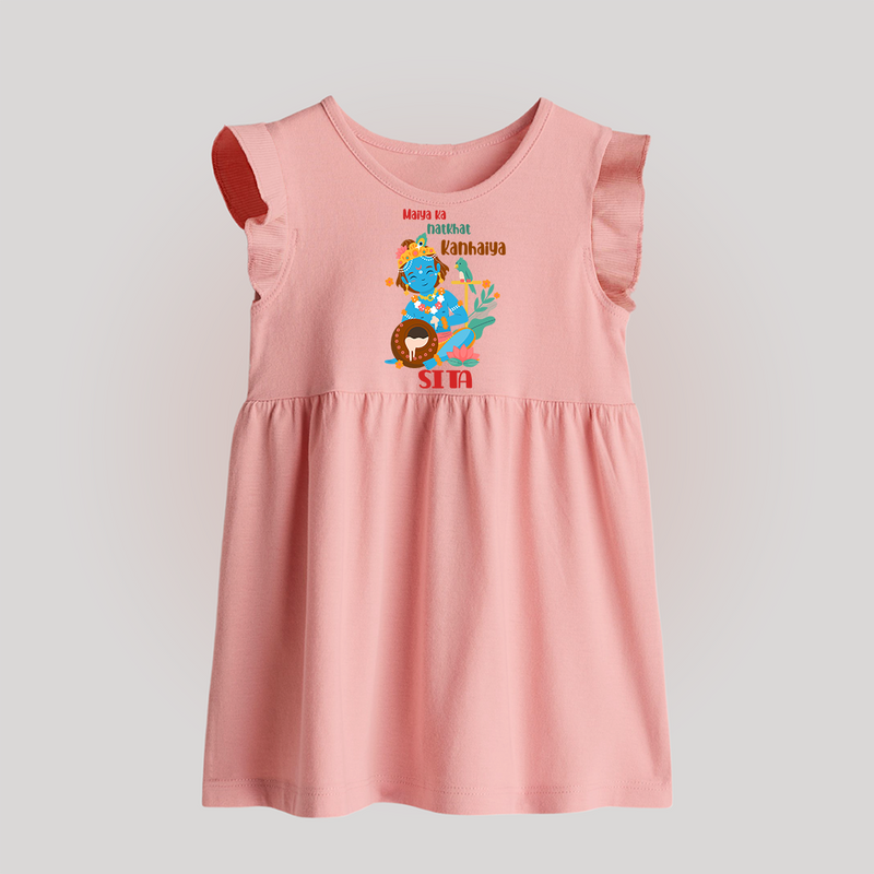 Maiya Ka Natkhat Kanhaiya Baby Frock | Personalized Baby Frock for Krishna's Mischief - BABY PINK - 0 - 3 Months Old (Chest 17")