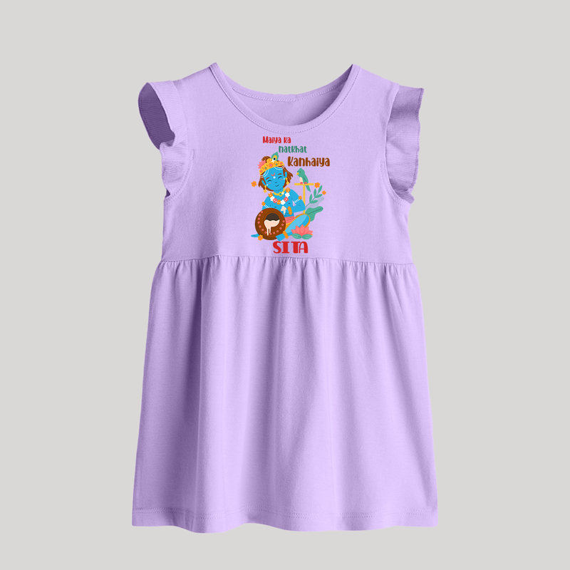 Maiya Ka Natkhat Kanhaiya Baby Frock | Personalized Baby Frock for Krishna's Mischief - LILAC - 0 - 3 Months Old (Chest 17")