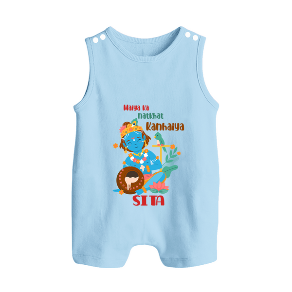 Maiya Ka Natkhat Kanhaiya Romper Suit / Sleeveless Romper | Personalized Romper Suit / Sleeveless Romper for Krishna's Mischief - BABY BLUE - 0 - 5 Months Old (Chest 18")
