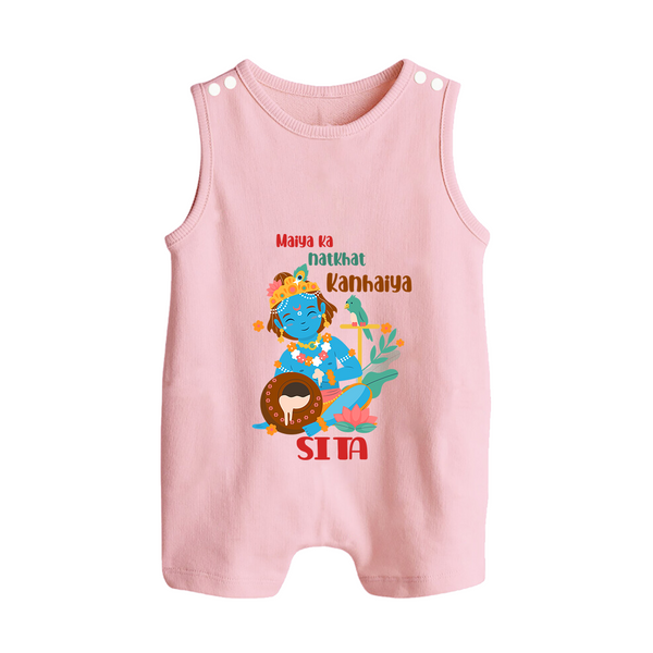 Maiya Ka Natkhat Kanhaiya Romper Suit / Sleeveless Romper | Personalized Romper Suit / Sleeveless Romper for Krishna's Mischief - BABY PINK - 0 - 5 Months Old (Chest 18")