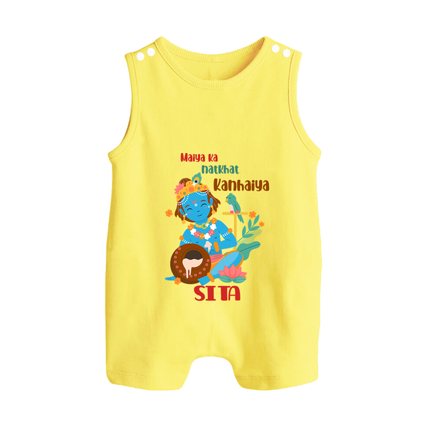 Maiya Ka Natkhat Kanhaiya Romper Suit / Sleeveless Romper | Personalized Romper Suit / Sleeveless Romper for Krishna's Mischief - PASTEL YELLOW - 0 - 5 Months Old (Chest 18")