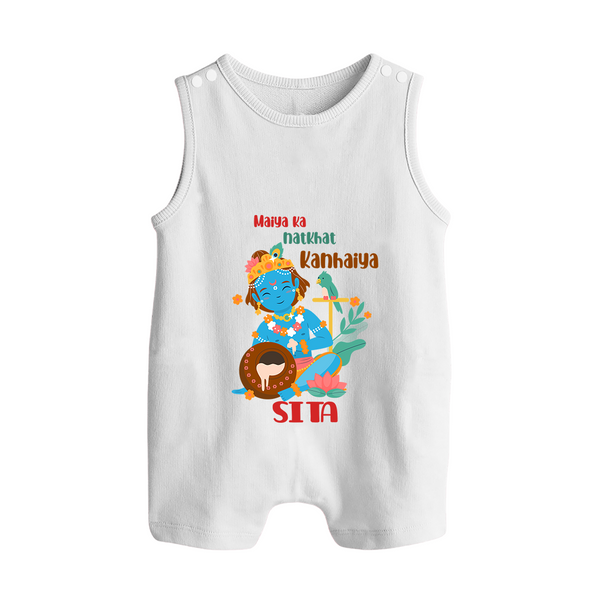Maiya Ka Natkhat Kanhaiya Romper Suit / Sleeveless Romper | Personalized Romper Suit / Sleeveless Romper for Krishna's Mischief - WHITE - 0 - 5 Months Old (Chest 18")