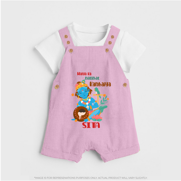 Maiya Ka Natkhat Kanhaiya Dungaree Set | Personalized Dungaree Set for Krishna's Mischief - BABY PINK - 0 - 5 Months Old (Chest 18")