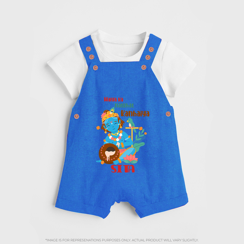Maiya Ka Natkhat Kanhaiya Dungaree Set | Personalized Dungaree Set for Krishna's Mischief - COBALT BLUE - 0 - 5 Months Old (Chest 18")