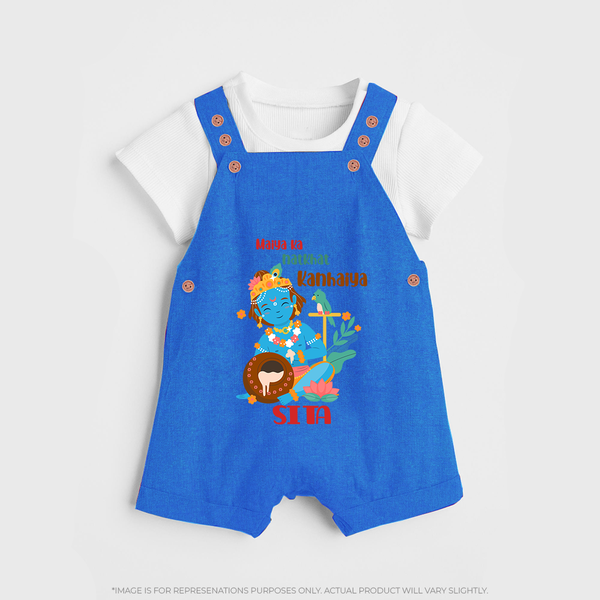 Maiya Ka Natkhat Kanhaiya Dungaree Set | Personalized Dungaree Set for Krishna's Mischief - COBALT BLUE - 0 - 5 Months Old (Chest 18")