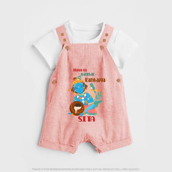 Maiya Ka Natkhat Kanhaiya Dungaree Set | Personalized Dungaree Set for Krishna's Mischief - PEACH - 0 - 5 Months Old (Chest 18")