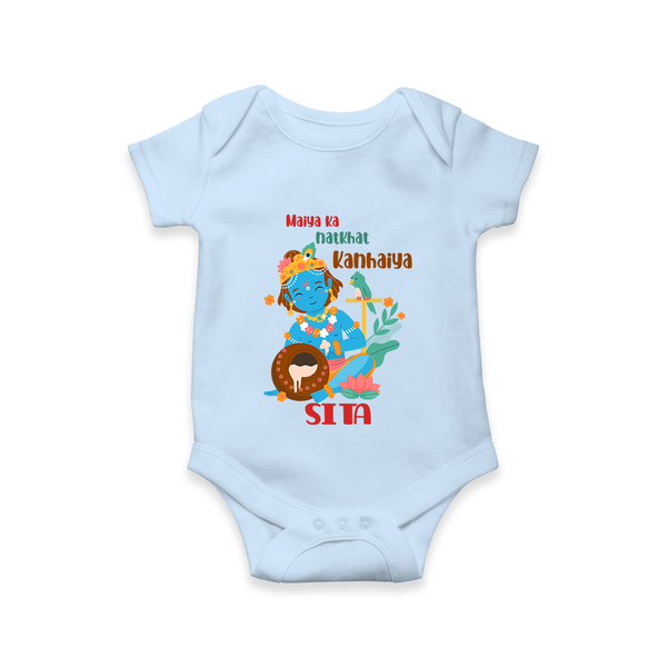 Maiya Ka Natkhat Kanhaiya Romper / Onesie | Personalized Romper / Onesie for Krishna's Mischief - BABY BLUE - New Born (Chest 14")