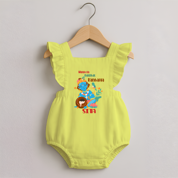 Maiya Ka Natkhat Kanhaiya Romper Frock | Personalized Romper Frock for Krishna's Mischief - PASTEL YELLOW - 0 - 3 Months Old (Chest 19")