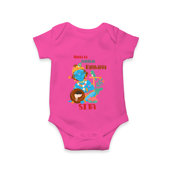 Maiya Ka Natkhat Kanhaiya Romper / Onesie | Personalized Romper / Onesie for Krishna's Mischief - HOT PINK - New Born (Chest 14")