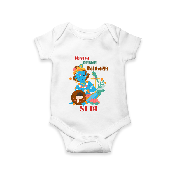 Maiya Ka Natkhat Kanhaiya Romper / Onesie | Personalized Romper / Onesie for Krishna's Mischief - WHITE - New Born (Chest 14")
