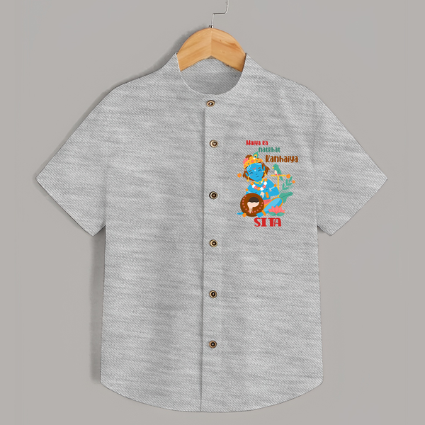 Maiya Ka Natkhat Kanhaiya Shirt | Personalized Shirt for Krishna's Mischief - GREY - 0 - 6 Months Old (Chest 23")
