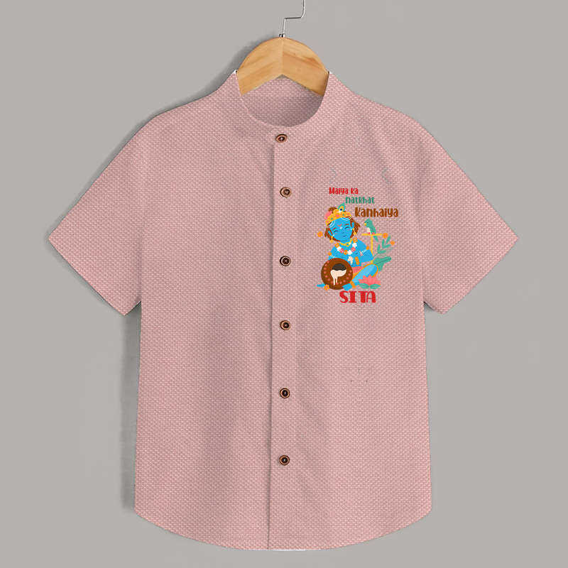 Maiya Ka Natkhat Kanhaiya Shirt | Personalized Shirt for Krishna's Mischief - PEACH - 0 - 6 Months Old (Chest 23")