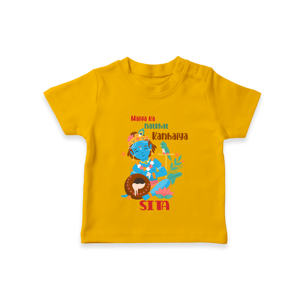 Maiya Ka Natkhat Kanhaiya T-shirt | Personalized T-shirt for Krishna's Mischief - CHROME YELLOW - 0-5 Months Old (Chest 17")