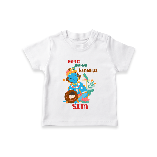 Maiya Ka Natkhat Kanhaiya T-shirt | Personalized T-shirt for Krishna's Mischief - WHITE - 0-5 Months Old (Chest 17")