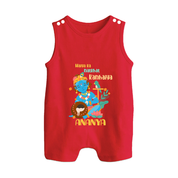 Maiya Ka Natkhat Kanhaiya Romper Suit / Sleeveless Romper | Personalized Romper Suit / Sleeveless Romper for Krishna's Mischief - RED - 0 - 5 Months Old (Chest 18")