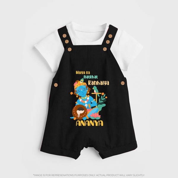 Maiya Ka Natkhat Kanhaiya Dungaree Set | Personalized Dungaree Set for Krishna's Mischief - BLACK - 0 - 5 Months Old (Chest 18")