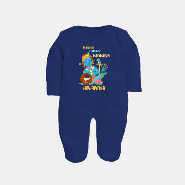 Maiya Ka Natkhat Kanhaiya Sleep Suit / Full Sleeve Bodysuit | Personalized Sleep Suit / Full Sleeve Bodysuit for Krishna's Mischief - NAVY BLUE - New Born (Chest 7.5")