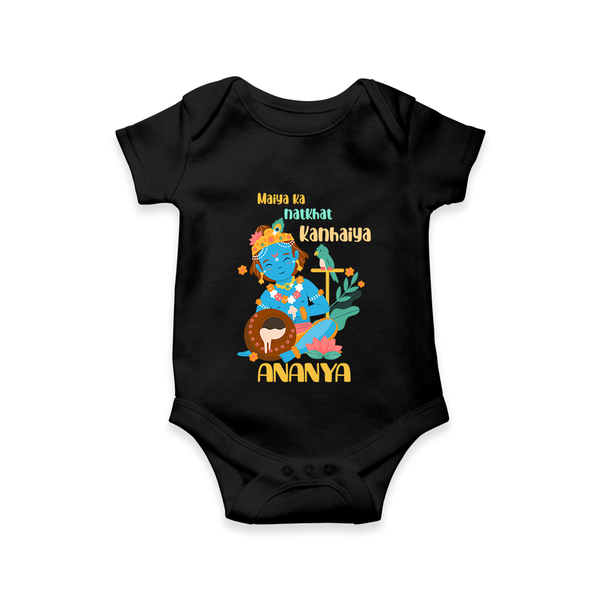 Maiya Ka Natkhat Kanhaiya Romper / Onesie | Personalized Romper / Onesie for Krishna's Mischief - BLACK - New Born (Chest 14")