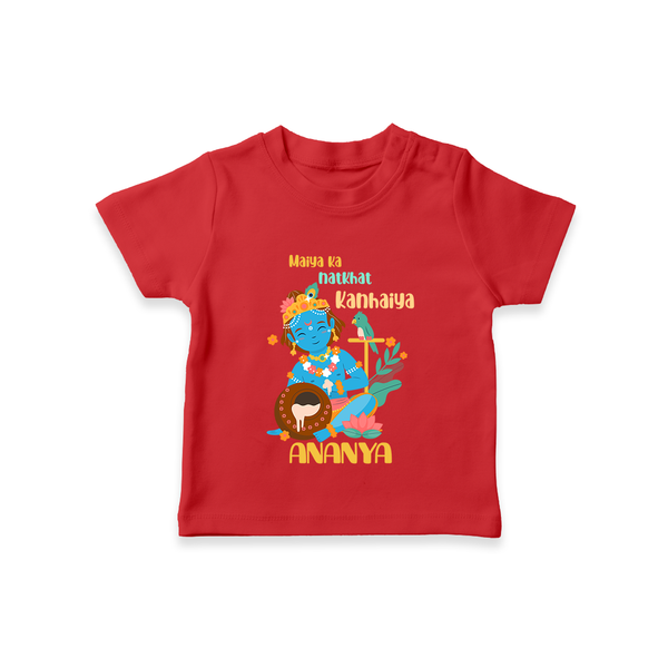 Maiya Ka Natkhat Kanhaiya T-shirt | Personalized T-shirt for Krishna's Mischief - RED - 0-5 Months Old (Chest 17")