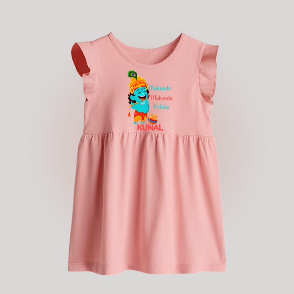 Mukunda Mukunda Krishna Baby Frock | Personalized Baby Frock for Krishna Jayanthi - BABY PINK - 0 - 3 Months Old (Chest 17")