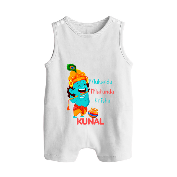 Mukunda Mukunda Krishna Romper Suit | Personalized Baby Romper Suit for Krishna Jayanthi - WHITE - 0 - 5 Months Old (Chest 18")