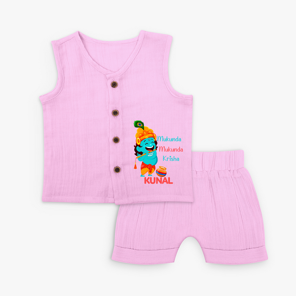 Mukunda Mukunda Krishna Jabla Set | Personalized Baby Jabla Set for Krishna Jayanthi - BABY PINK - 0 - 3 Months Old (Chest 9.8")