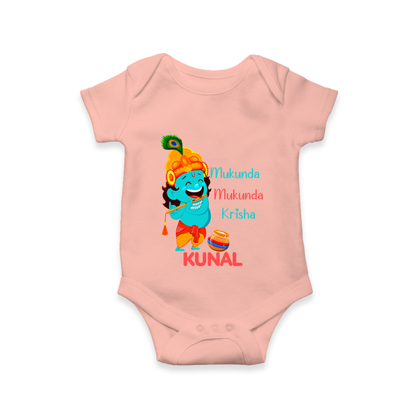 Mukunda Mukunda Krishna Romper / onesie | Personalized Baby Romper / onesie for Krishna Jayanthi - PEACH - New Born (Chest 14")