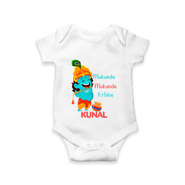 Mukunda Mukunda Krishna Romper / onesie | Personalized Baby Romper / onesie for Krishna Jayanthi - WHITE - New Born (Chest 14")