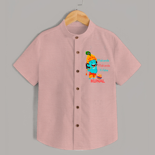 Mukunda Mukunda Krishna Shirt | Personalized Baby Shirt for Krishna Jayanthi - PEACH - 0 - 6 Months Old (Chest 23")