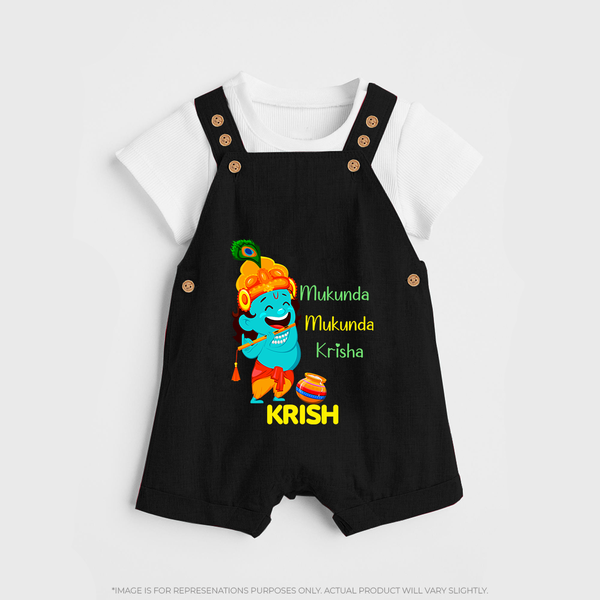 Mukunda Mukunda Krishna Dungaree Set | Personalized Baby Dungaree Set for Krishna Jayanthi - BLACK - 0 - 5 Months Old (Chest 18")