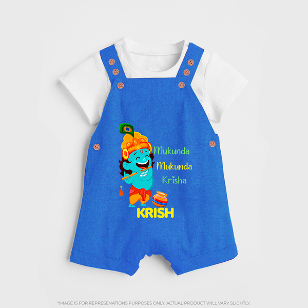 Mukunda Mukunda Krishna Dungaree Set | Personalized Baby Dungaree Set for Krishna Jayanthi - COBALT BLUE - 0 - 5 Months Old (Chest 18")