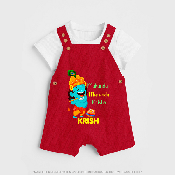 Mukunda Mukunda Krishna Dungaree Set | Personalized Baby Dungaree Set for Krishna Jayanthi - RED - 0 - 5 Months Old (Chest 18")