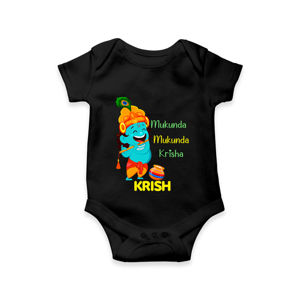 Mukunda Mukunda Krishna Romper / onesie | Personalized Baby Romper / onesie for Krishna Jayanthi - BLACK - New Born (Chest 14")