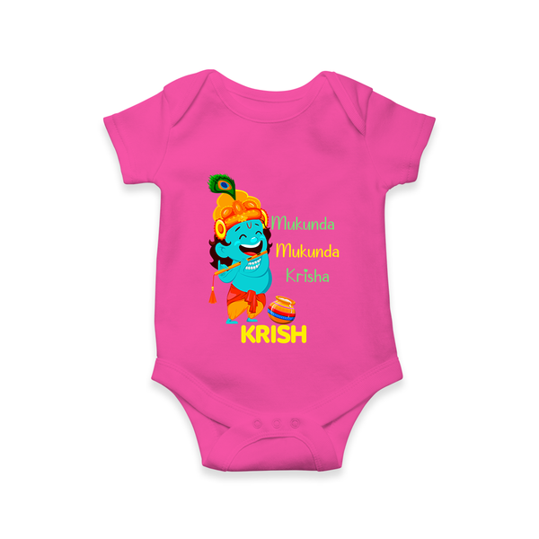 Mukunda Mukunda Krishna Romper / onesie | Personalized Baby Romper / onesie for Krishna Jayanthi - HOT PINK - New Born (Chest 14")