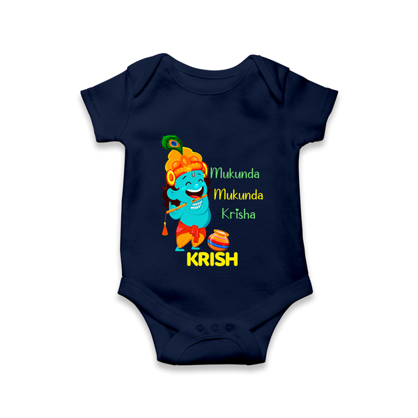 Mukunda Mukunda Krishna Romper / onesie | Personalized Baby Romper / onesie for Krishna Jayanthi - NAVY BLUE - New Born (Chest 14")