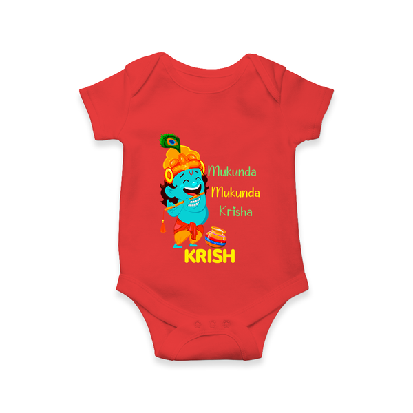 Mukunda Mukunda Krishna Romper / onesie | Personalized Baby Romper / onesie for Krishna Jayanthi - RED - New Born (Chest 14")