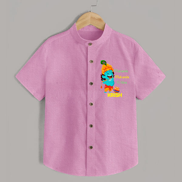 Mukunda Mukunda Krishna Shirt | Personalized Baby Shirt for Krishna Jayanthi - BABY PINK - 0 - 6 Months Old (Chest 23")