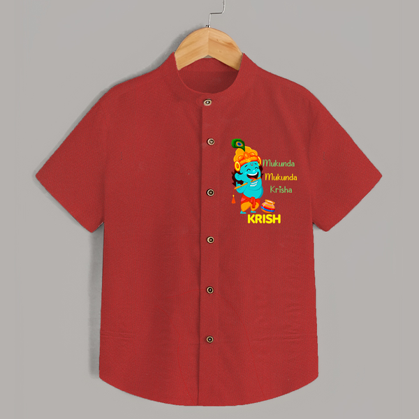 Mukunda Mukunda Krishna Shirt | Personalized Baby Shirt for Krishna Jayanthi - RED - 0 - 6 Months Old (Chest 23")