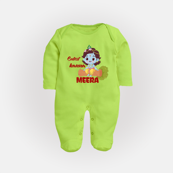 Cutest Kanna Sleep Suit | Custom Baby Sleep Suit for Your Little Kanna - LIME GREEN - New Born (Chest 7.5")
