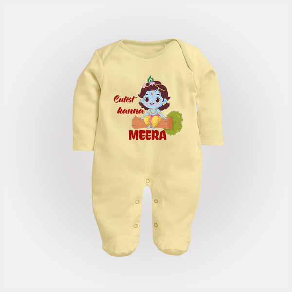 Cutest Kanna Sleep Suit | Custom Baby Sleep Suit for Your Little Kanna - PASTEL YELLOW - New Born (Chest 7.5")