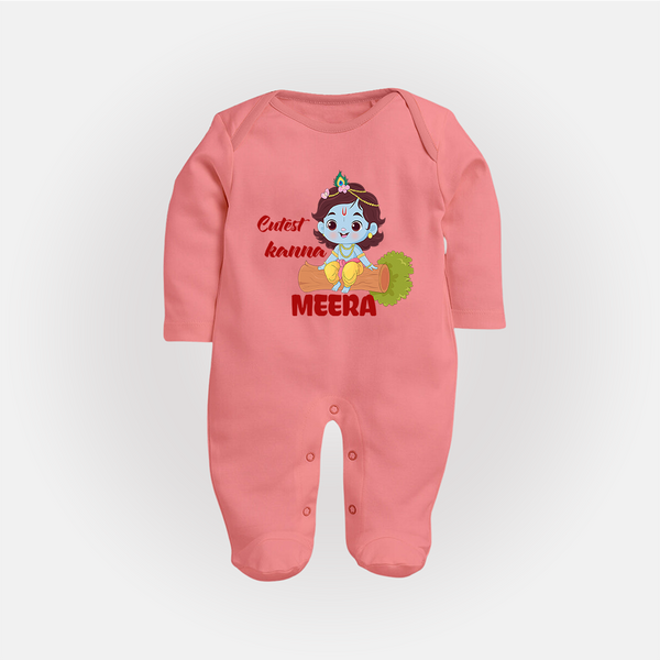 Cutest Kanna Sleep Suit | Custom Baby Sleep Suit for Your Little Kanna - PEACH - New Born (Chest 7.5")