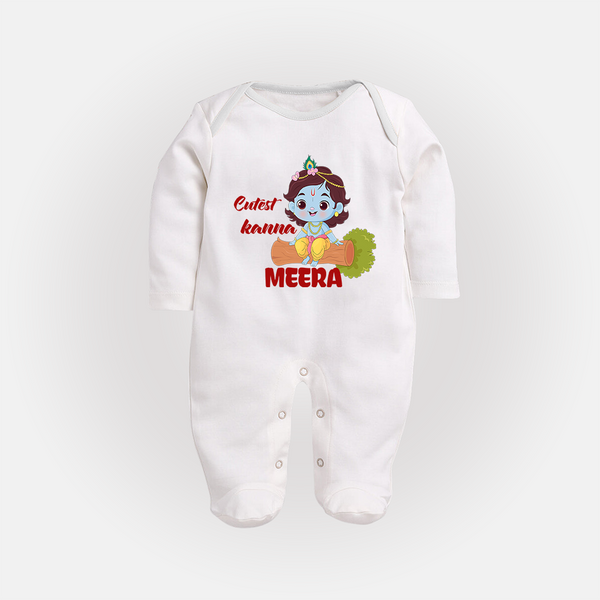 Cutest Kanna Sleep Suit | Custom Baby Sleep Suit for Your Little Kanna - WHITE - New Born (Chest 7.5")