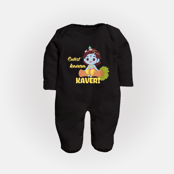 Cutest Kanna Sleep Suit | Custom Baby Sleep Suit for Your Little Kanna - BLACK - New Born (Chest 7.5")