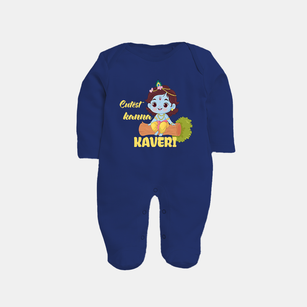 Cutest Kanna Sleep Suit | Custom Baby Sleep Suit for Your Little Kanna - NAVY BLUE - New Born (Chest 7.5")