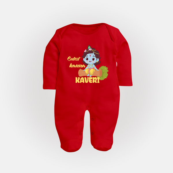 Cutest Kanna Sleep Suit | Custom Baby Sleep Suit for Your Little Kanna - RED - New Born (Chest 7.5")