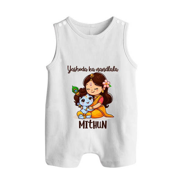 Yashoda Ka Nandlala Romper Suit / Sleeveless Romper | Custom Romper Suit / Sleeveless Romper for Krishna's Nandlala - WHITE - 0 - 5 Months Old (Chest 18")