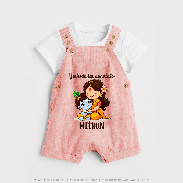 Yashoda Ka Nandlala Dungaree Set | Custom Dungaree Set for Krishna's Nandlala - PEACH - 0 - 5 Months Old (Chest 18")