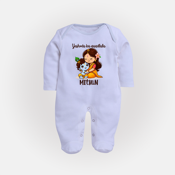 Yashoda Ka Nandlala Sleep Suit / Full Sleeve Bodysuit | Custom Sleep Suit / Full Sleeve Bodysuit for Krishna's Nandlala - BABY BLUE - New Born (Chest 7.5")